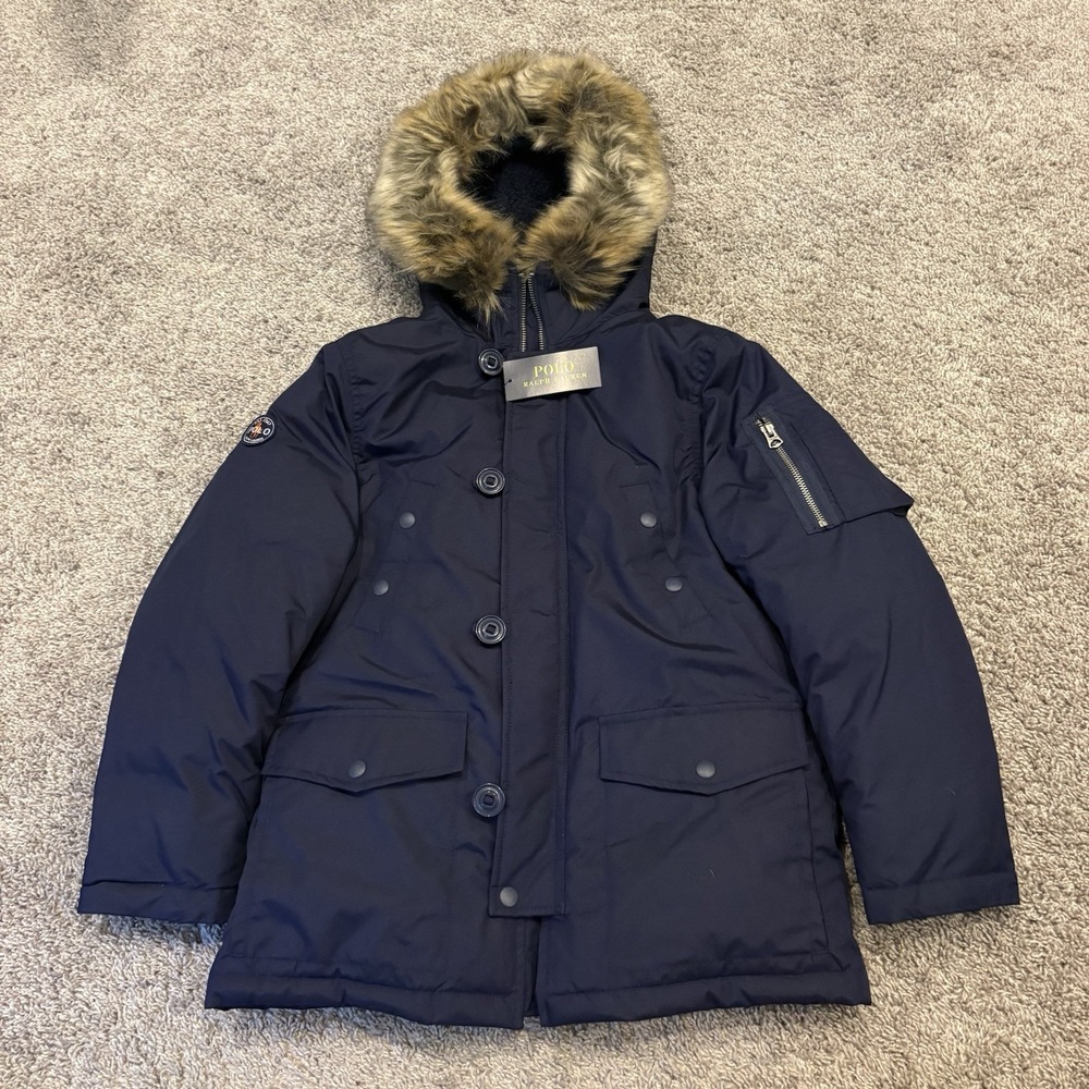 Polo Ralph Lauren Boys Faux-Fur-Trim Down Parka Military Style Medium (10-12)